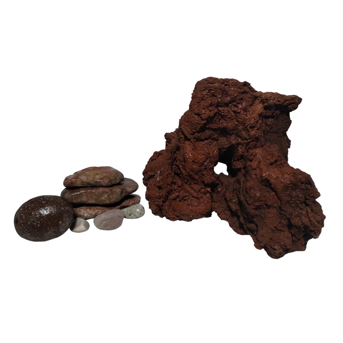 A 10 lb. red lava rock on display