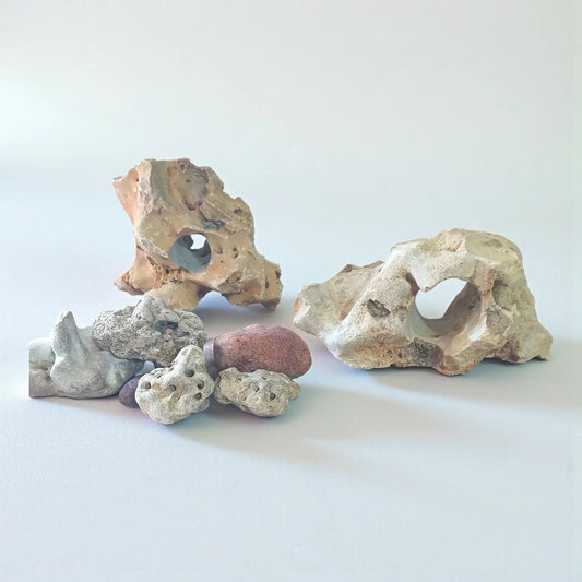 Set of aquarium aquascaping rocks on a  white background