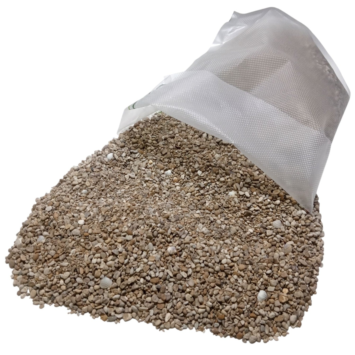 Aquarium gravel on display with a white background.