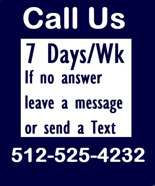 Contact information for a business on a blue background with white text.