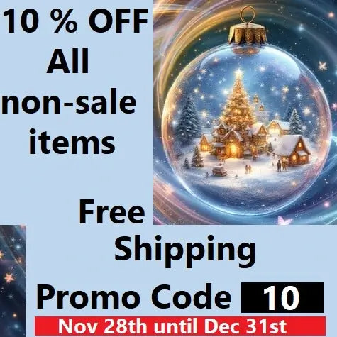 Promotional advertisement with a Christmas-themed snow globe and discount information.
