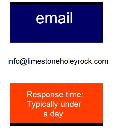 Contact information with email address and response time promise on a white background