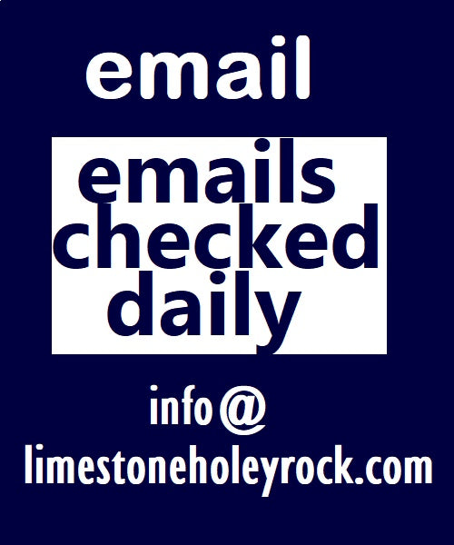 Text on a blue background with 'emails checked daily' and contact information.