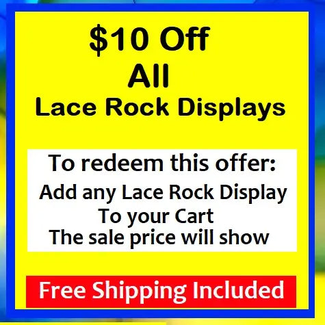 A promotional banner with text that says $10 off all Lace Rock displays with free shipping included.