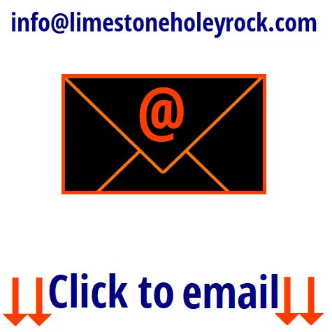 Email icon with text 'info@limestoneholeyrock.com' and 'Click to email' on a white background