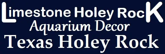Logo for Limestone Holey Rock Aquarium Decor with text on a blue background