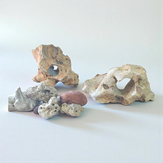Set of decorative rocks on a white background