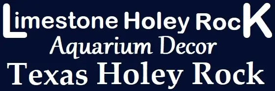 Logo for Limestone Holey Rock Aquarium Decor with text on a blue background