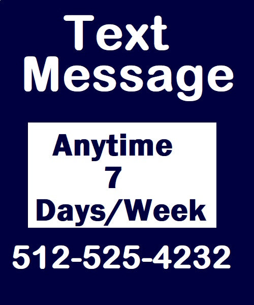 Text message contact information on a blue background